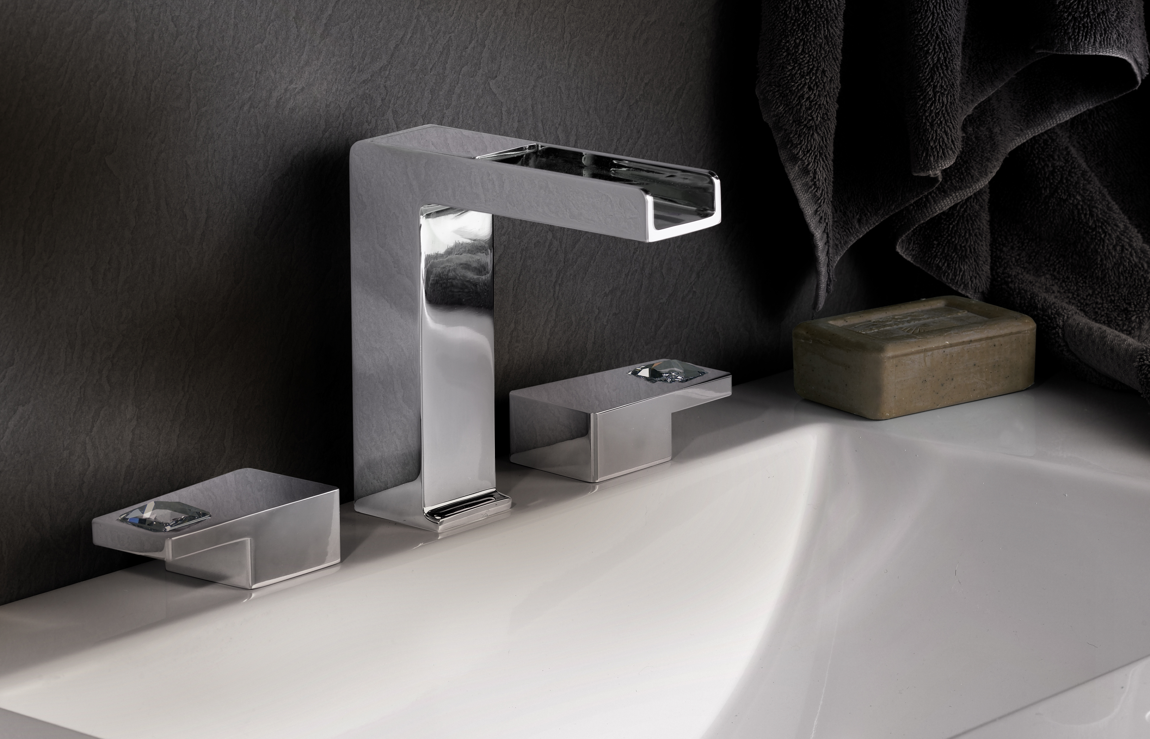 Watermark Edge 35 faucet with a unique handle cut out detail and form.
