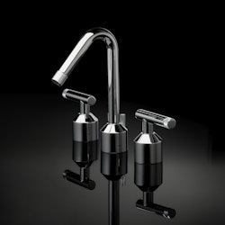 Watermark Urbane faucet with knurl spout and levers, stainless finish.