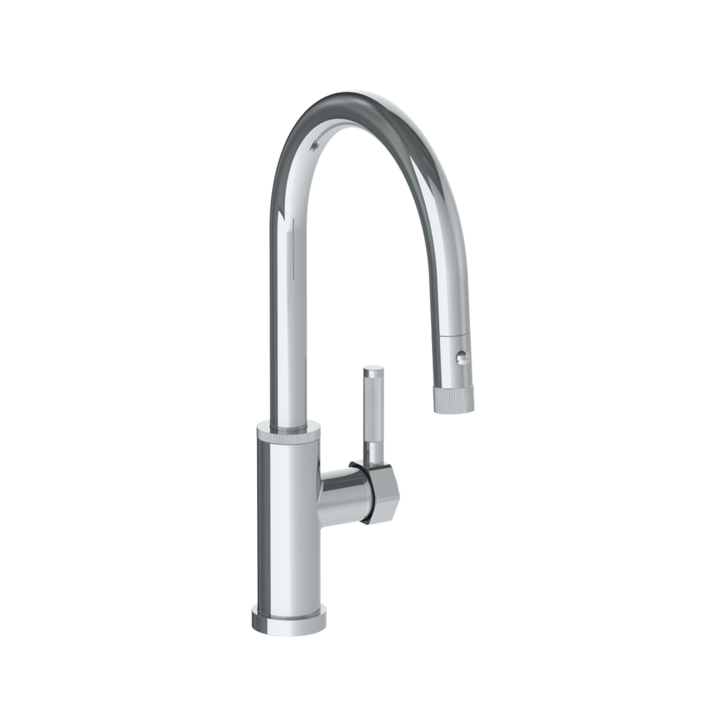 Deck Mounted 1 Hole Gooseneck Kitchen Faucet with Pull Down Spray