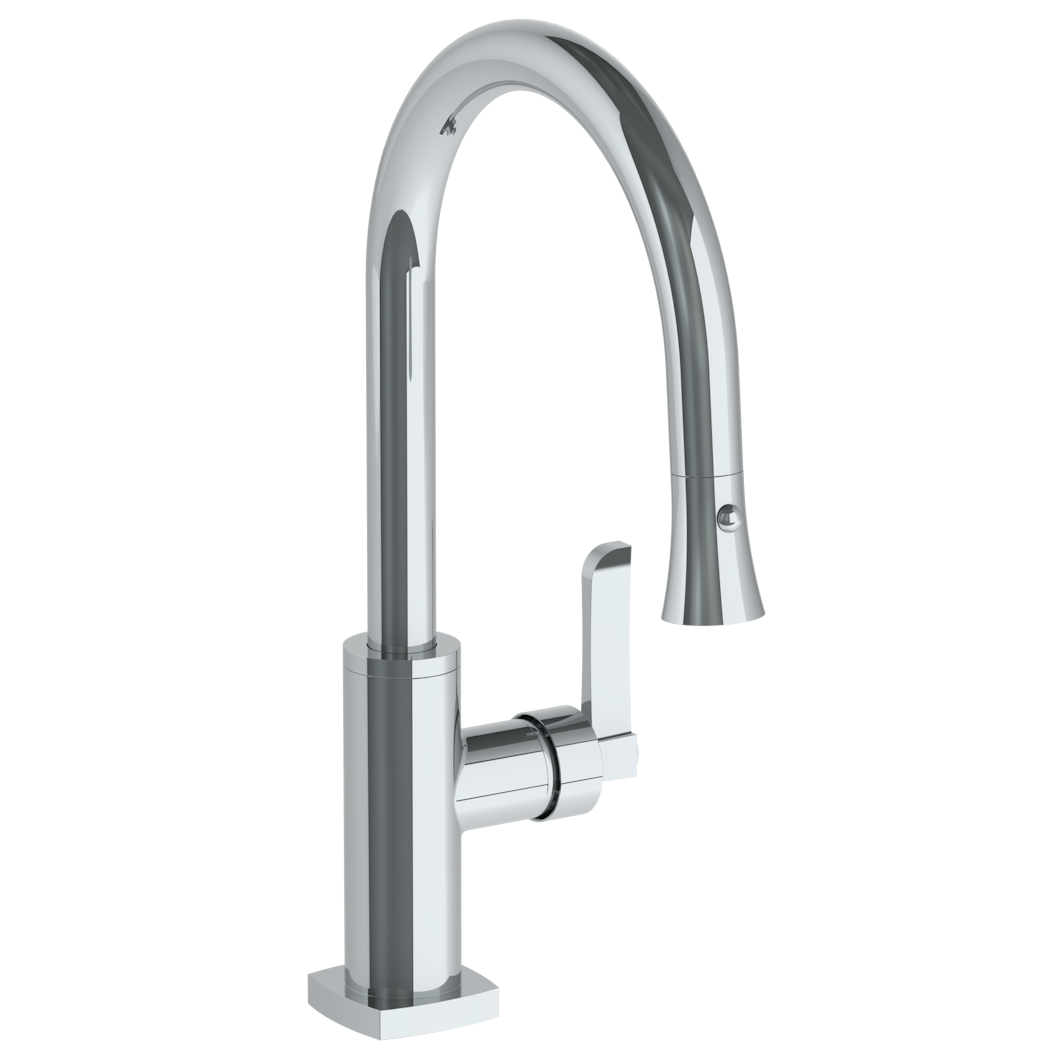 Deck Mounted 1 Hole Gooseneck Kitchen Faucet with Pull Down Spray