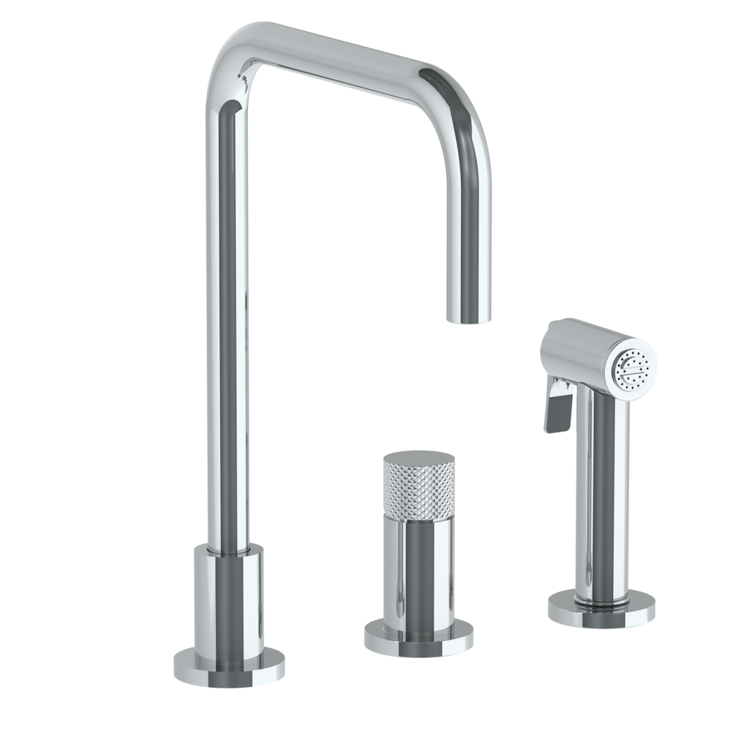 Deck Mounted 3 Hole Square Top Kitchen Set - Includes Side Spray