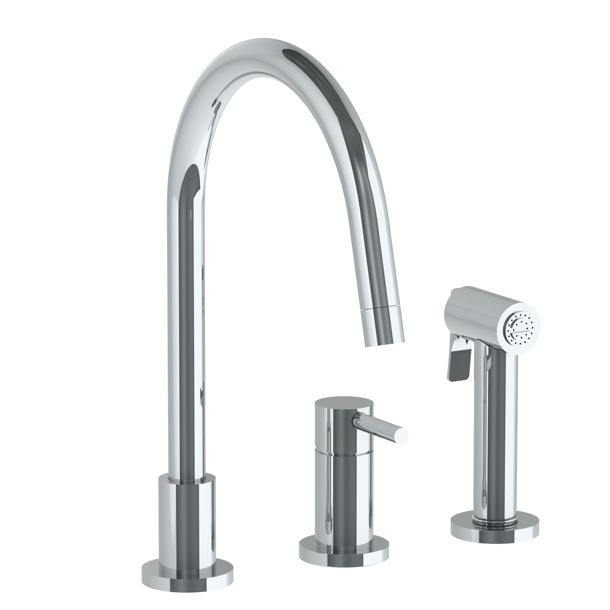 Deck Mounted 3 Hole Gooseneck Kitchen Set - Includes Side Spray