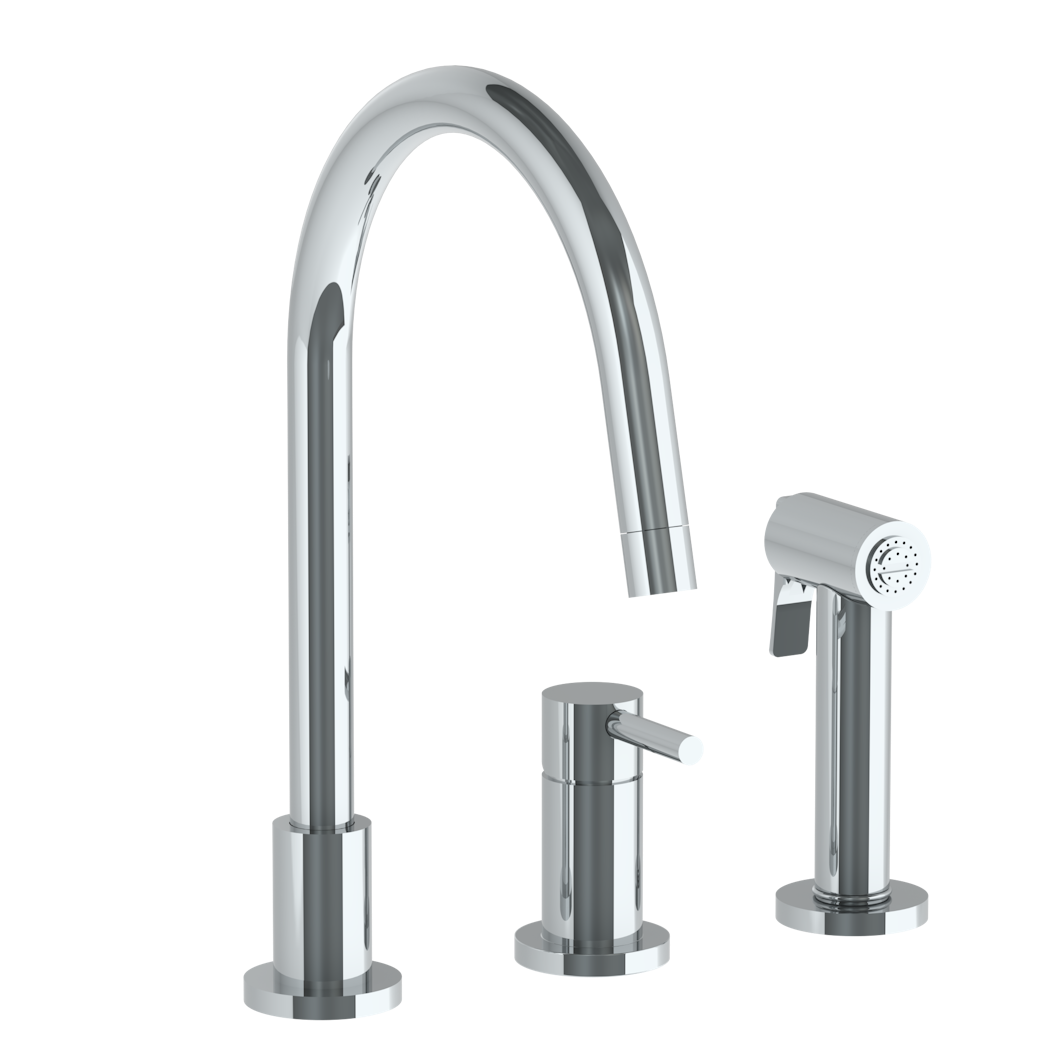 Deck Mounted 3 Hole Gooseneck Kitchen Set - Includes Side Spray