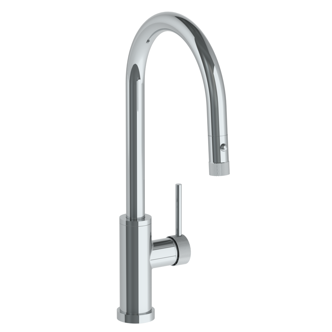 Deck Mounted 1 Hole Gooseneck Kitchen Faucet with Pull Down Spray