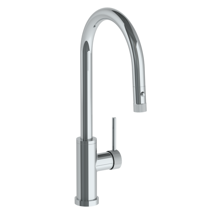 Deck Mounted 1 Hole Gooseneck Kitchen Faucet with Pull Down Spray