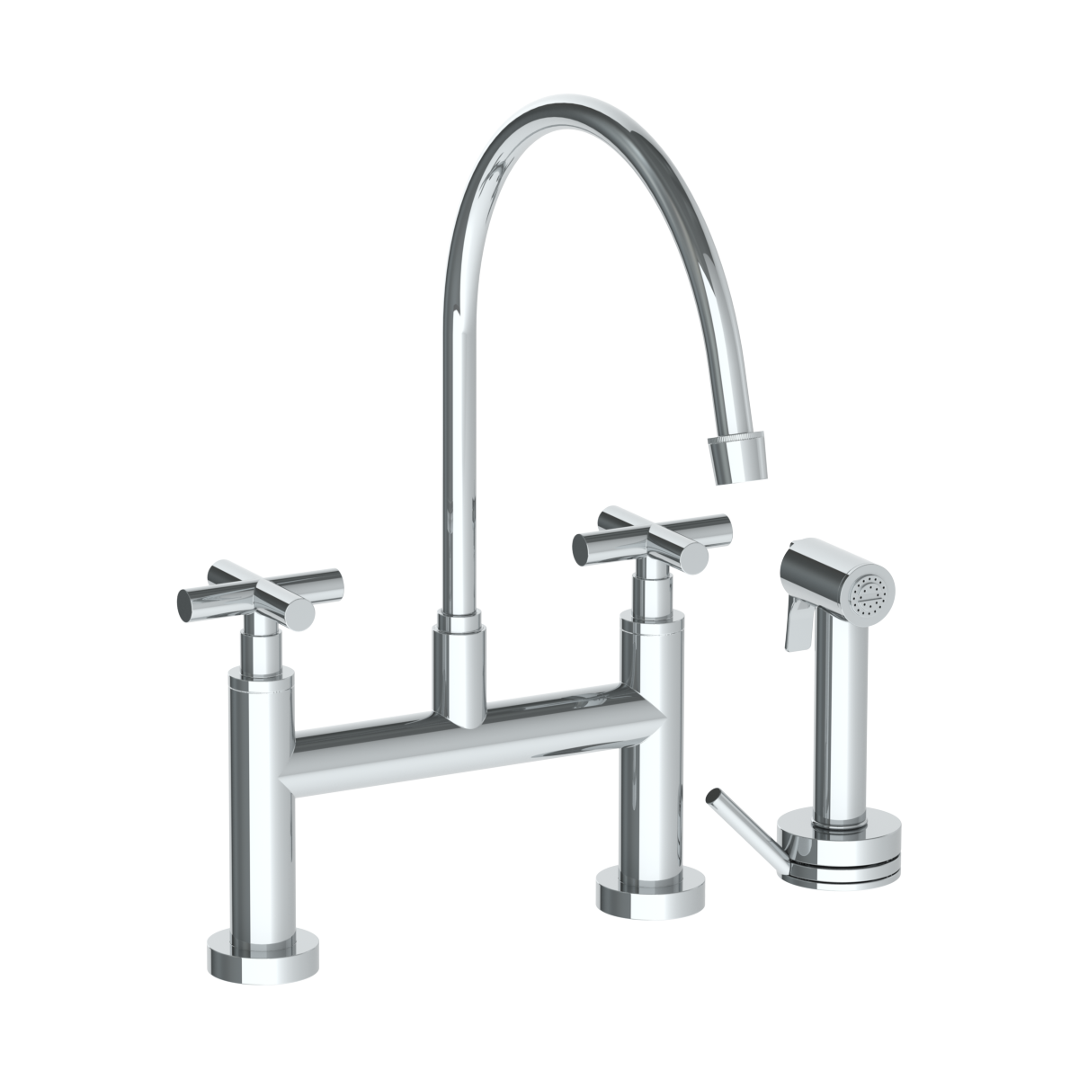 Deck Mounted Bridge Extended Gooseneck Kitchen Faucet with
