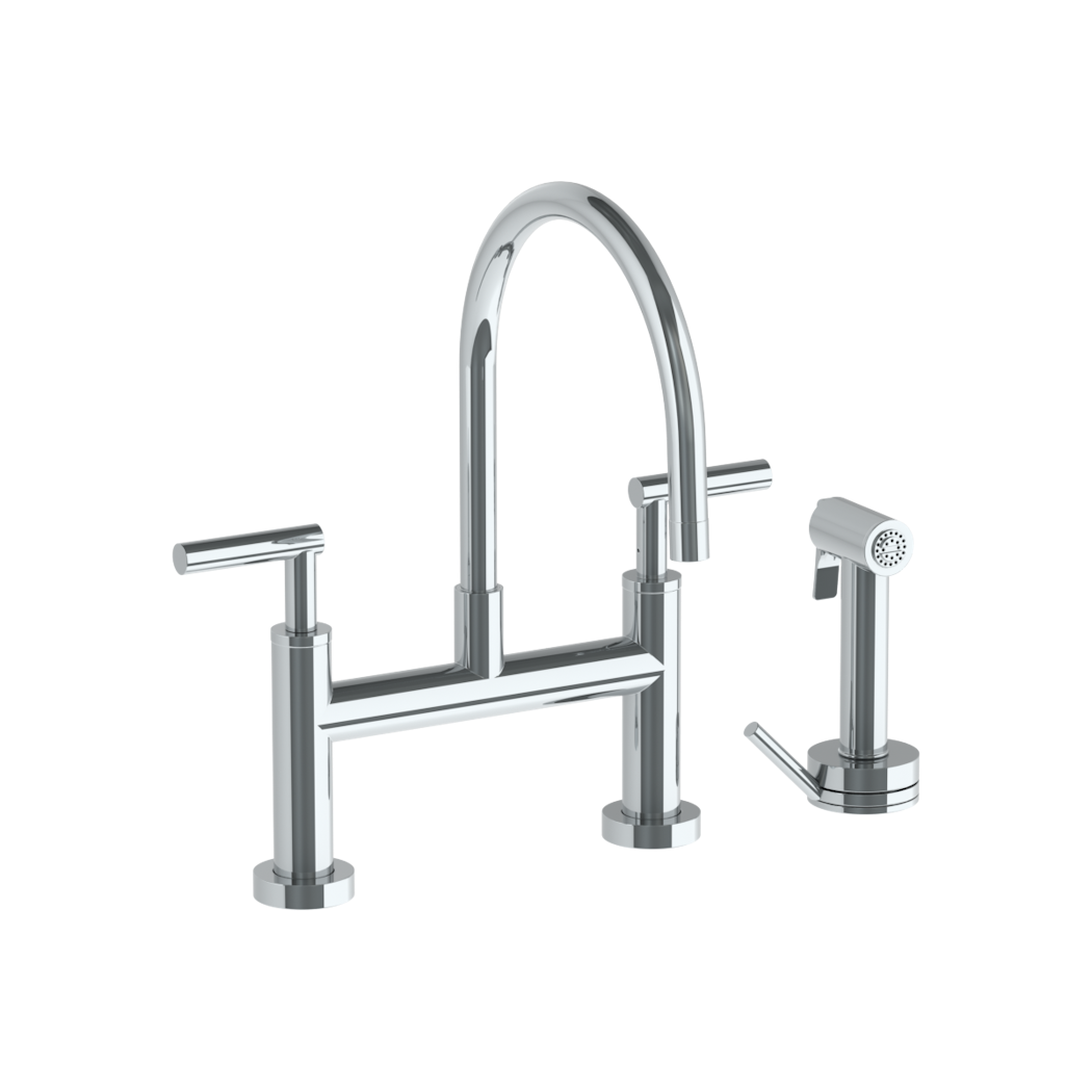 Deck Mounted Bridge Gooseneck Kitchen Faucet with Independent Side