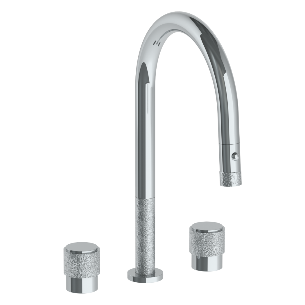 Deck Mounted 3 Hole Gooseneck Kitchen Faucet with Pull Down