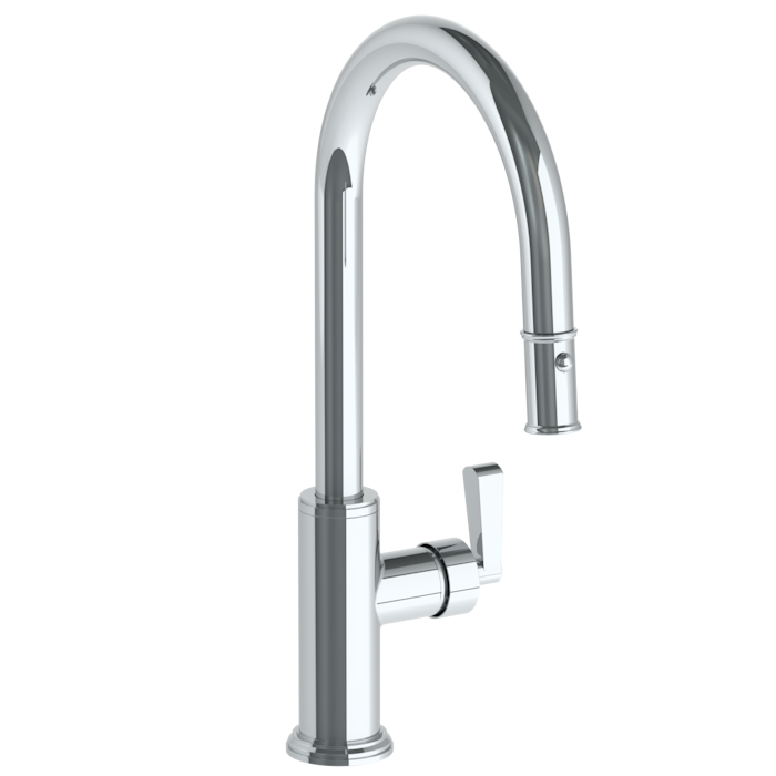 Deck Mounted 1 Hole Gooseneck Kitchen Faucet with Pull Down