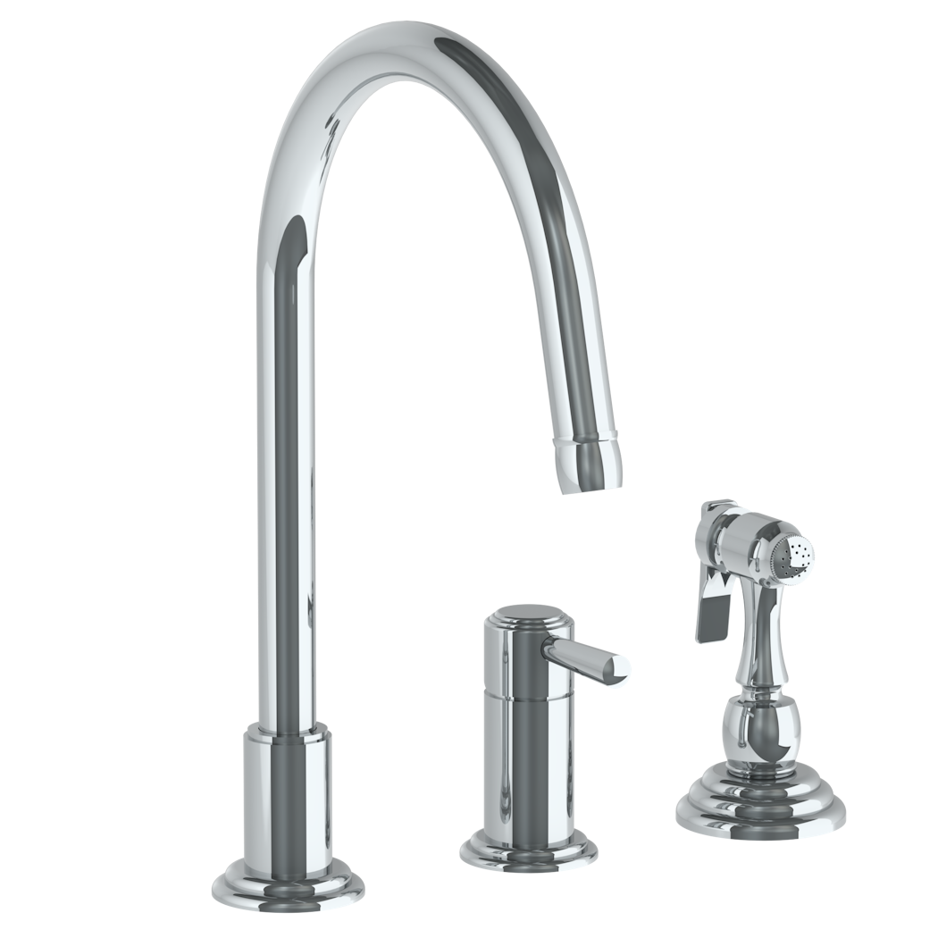 Deck Mounted 3 Hole Gooseneck Kitchen Faucet - Includes Side Spray