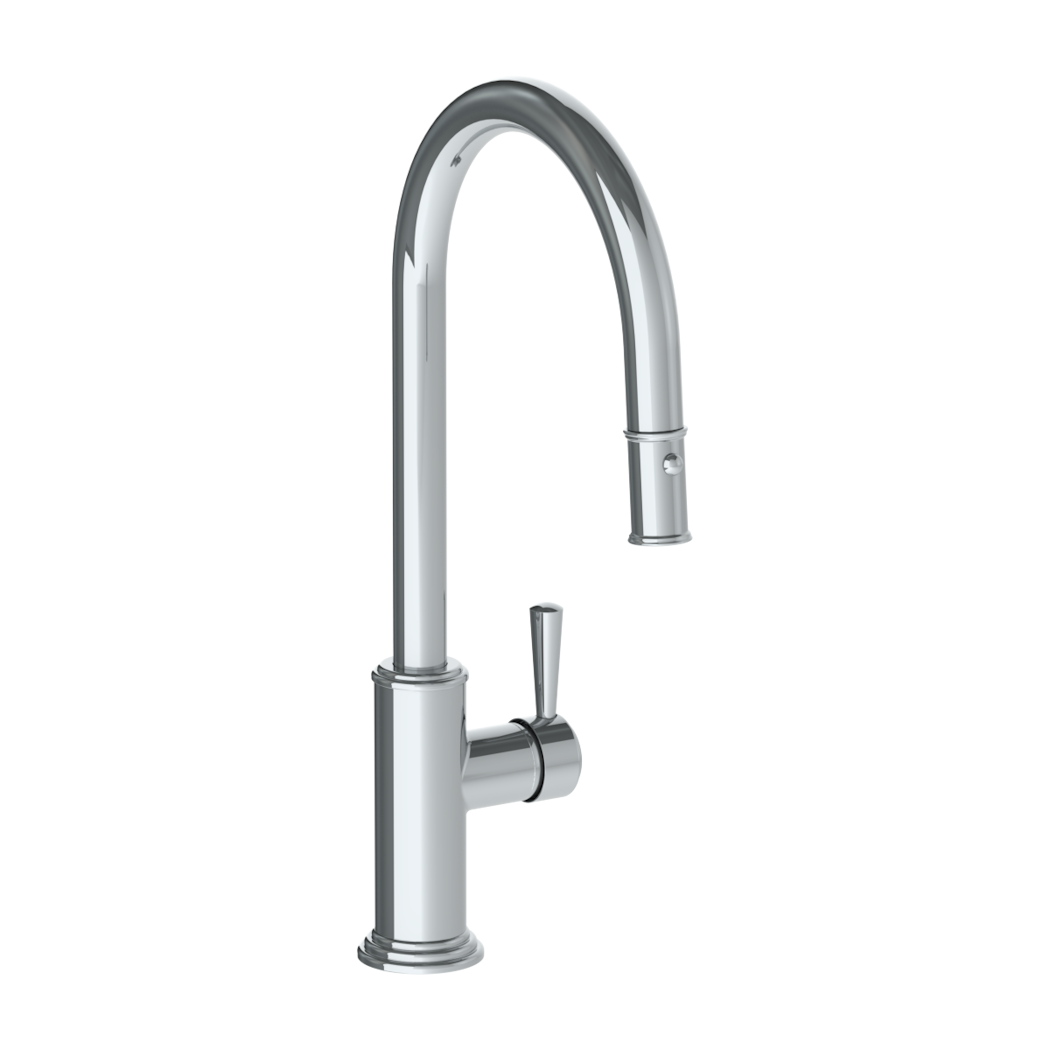 Deck Mounted 1 Hole Gooseneck Kitchen Faucet with Pull Down Spray