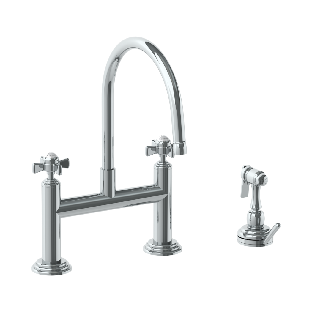 Deck Mounted Bridge Kitchen Faucet with Independent Side Spray