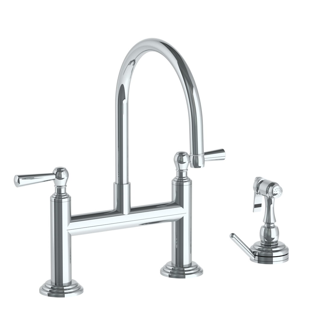Deck Mounted Bridge Kitchen Faucet with Independent Side Spray