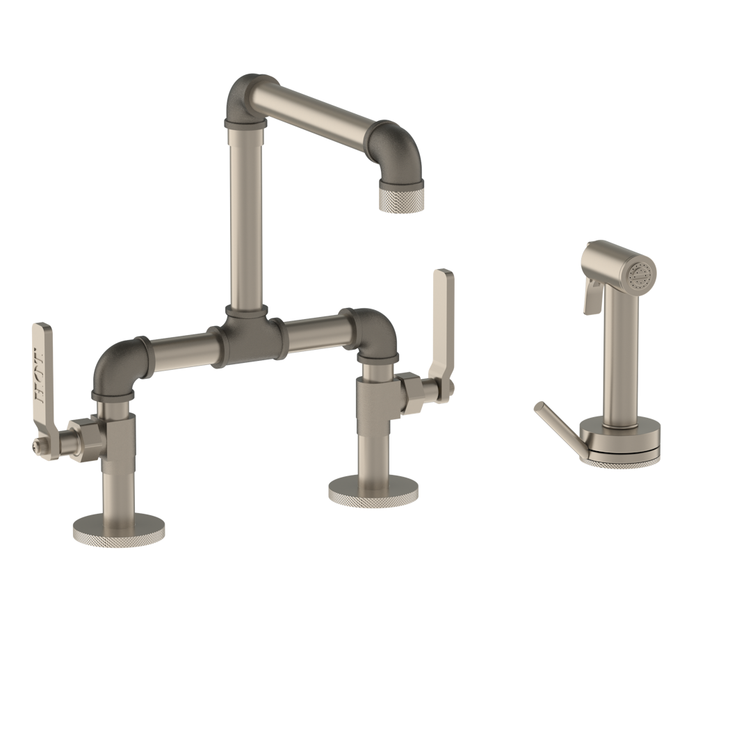 Deck Mounted Bridge Kitchen Faucet with Independent Side
