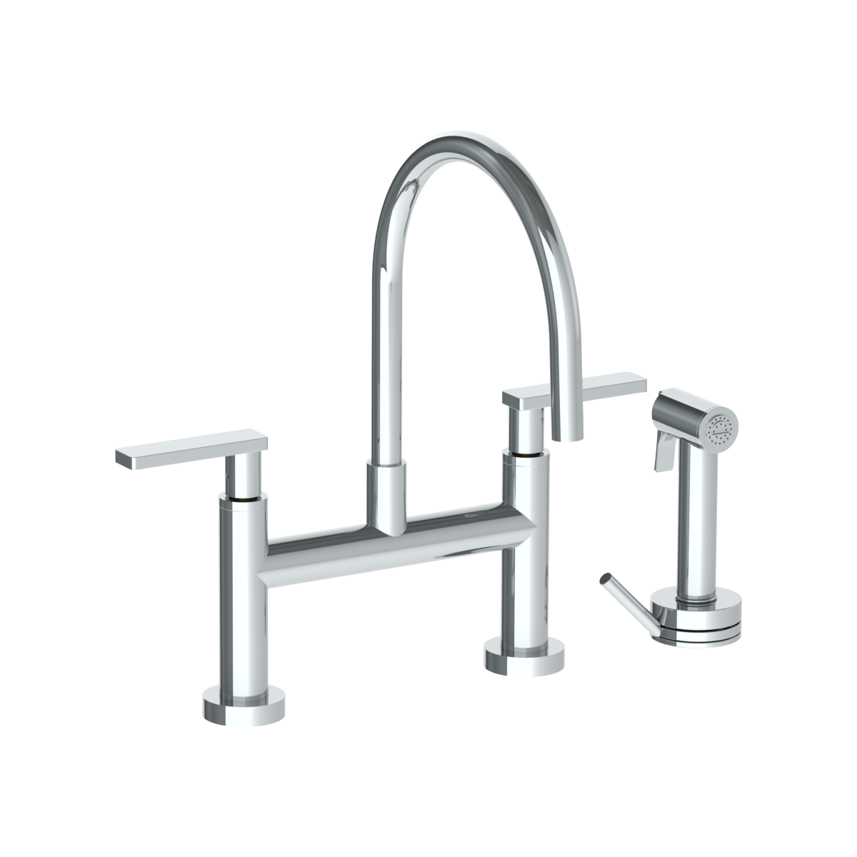 Deck Mounted Bridge Gooseneck Kitchen Faucet with Independent Side