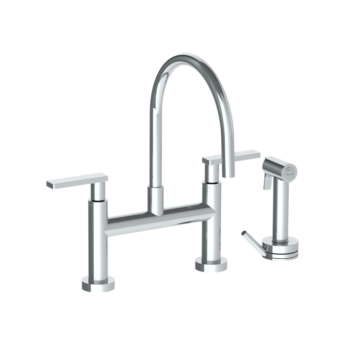 Deck Mounted Bridge Gooseneck Kitchen Faucet with Independent Side